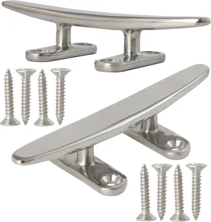 5/6/8 inch Dock Cleats - 316 Stainless Steel Boat Cleats Boat Dock Cleats,Open Base Flat Top Dock Cleat with Fasteners,Rope Cleat Boat Cleat for Deck/Nautical Decor(2,4,6Pack)