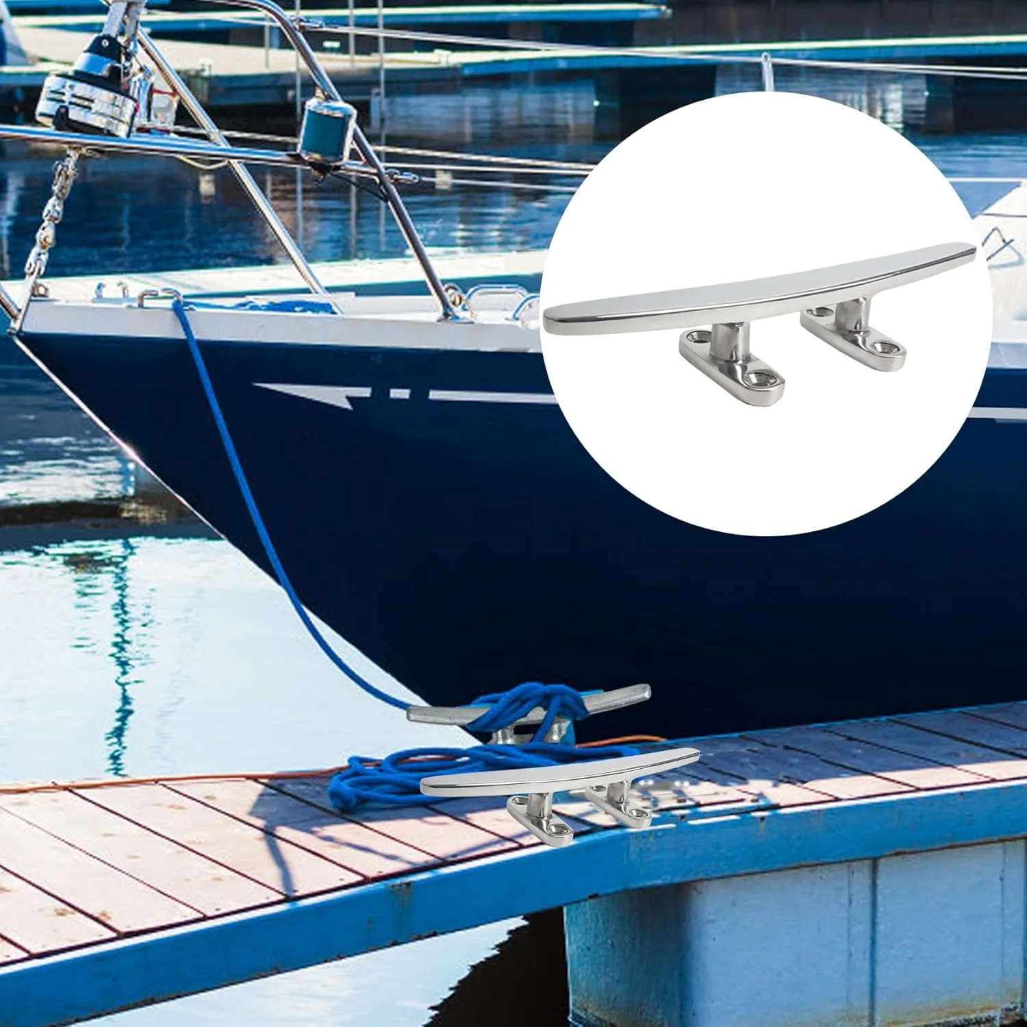 5/6/8 inch Dock Cleats - 316 Stainless Steel Boat Cleats Boat Dock Cleats,Open Base Flat Top Dock Cleat with Fasteners,Rope Cleat Boat Cleat for Deck/Nautical Decor(2,4,6Pack)