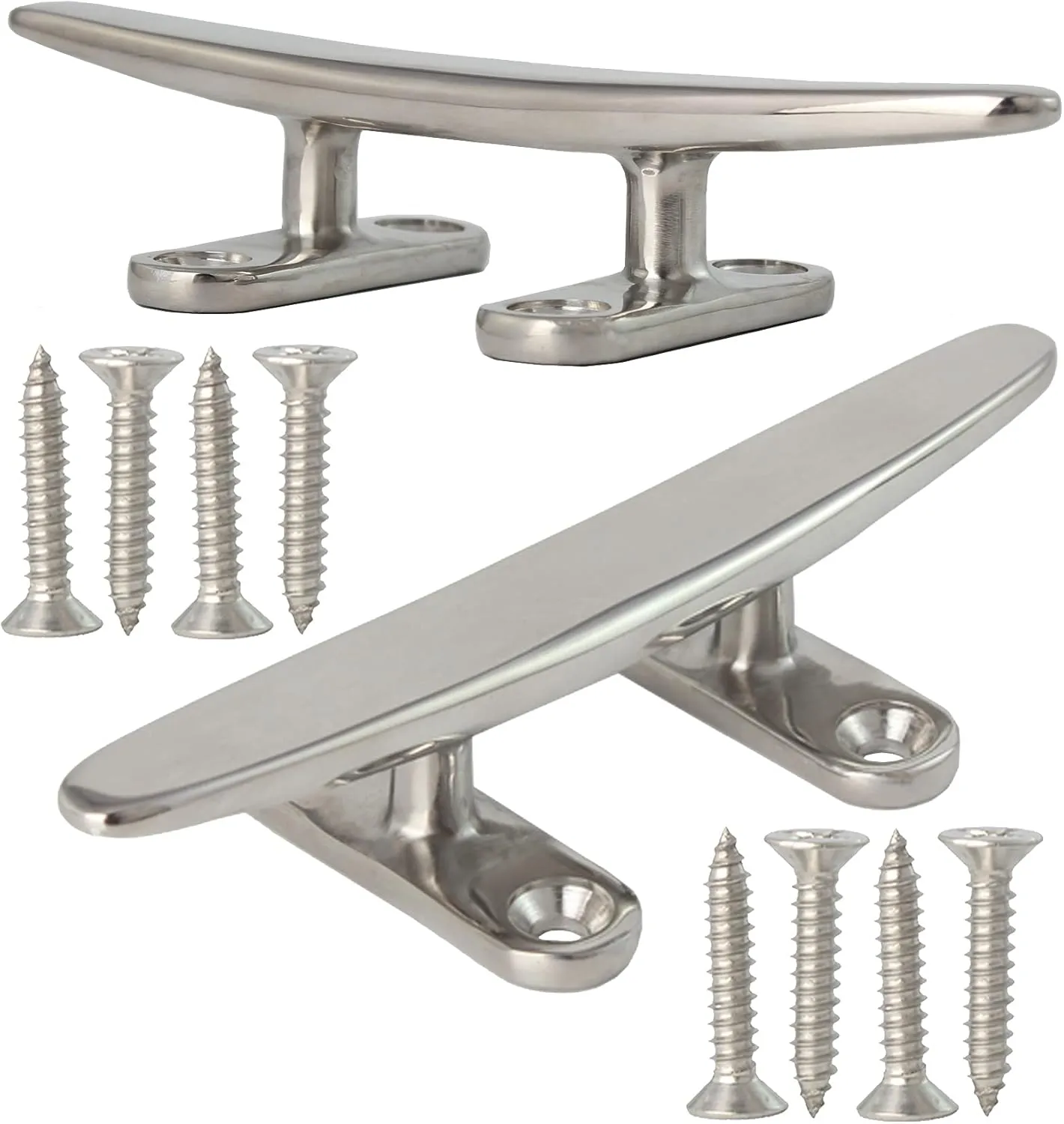 5/6/8 inch Dock Cleats - 316 Stainless Steel Boat Cleats Boat Dock Cleats,Open Base Flat Top Dock Cleat with Fasteners,Rope Cleat Boat Cleat for Deck/Nautical Decor(2,4,6Pack)