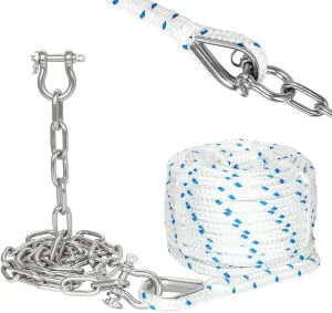 5/8" Boat Anchor Rope 200 FT with 316 Stainless Steel Anchor Chain 5/16" x 10 FT, 5/16" Bow Shackles and 5/8" Thimble, Anchor Rode for Mooring, Boats Pontoon, Deck, Fishing, Sail