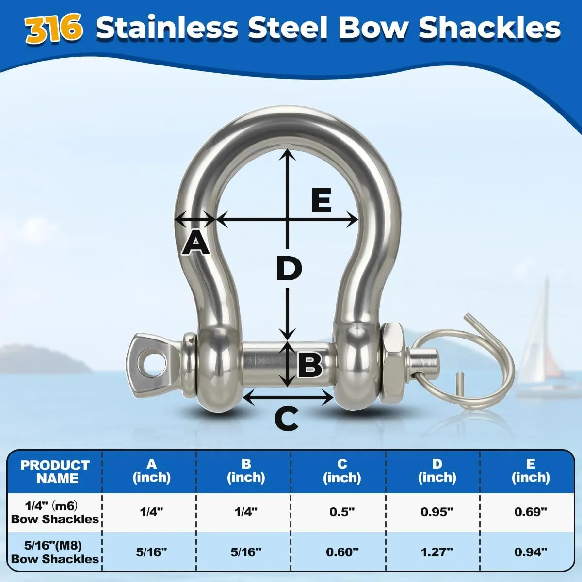 5/8" Boat Anchor Rope 200 FT with 316 Stainless Steel Anchor Chain 5/16" x 10 FT, 5/16" Bow Shackles and 5/8" Thimble, Anchor Rode for Mooring, Boats Pontoon, Deck, Fishing, Sail