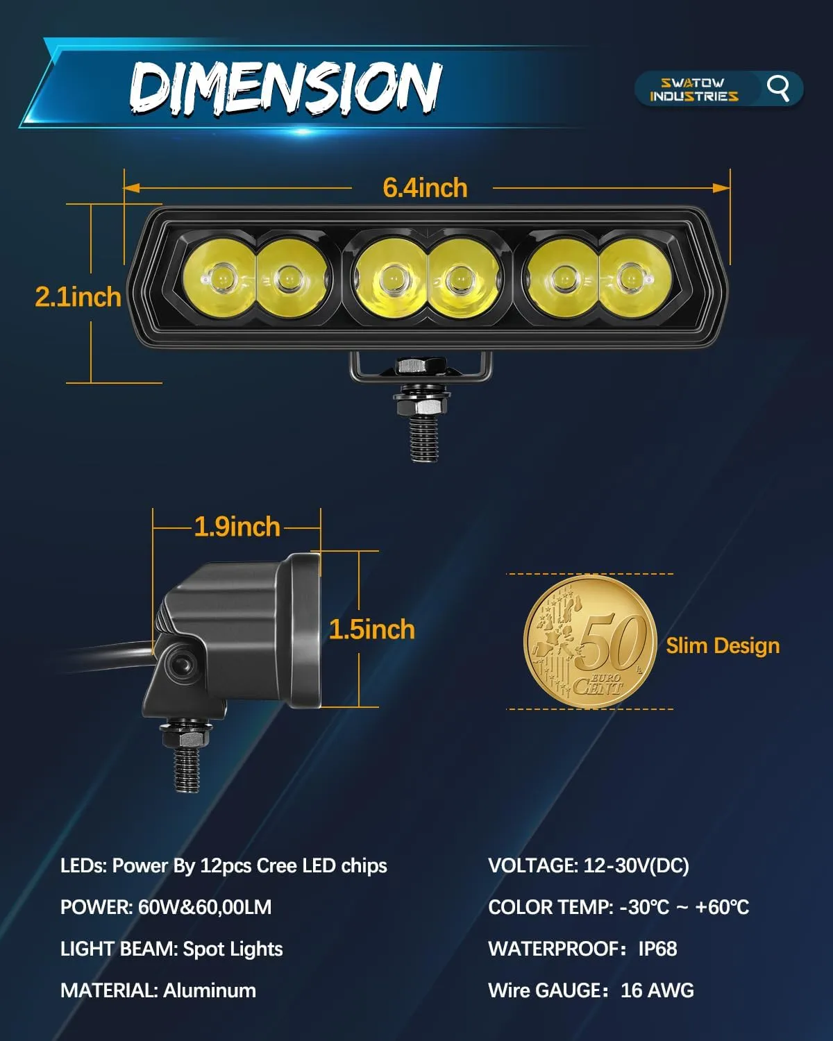 6 Inch CREE LED Light Bar Spot Pod Lights Offroad Auxiliary Work Lights Ditch LED Pods Waterproof Fog Light for Truck Wrangler F150 Toyota Motorcycle SUV UTV ATV