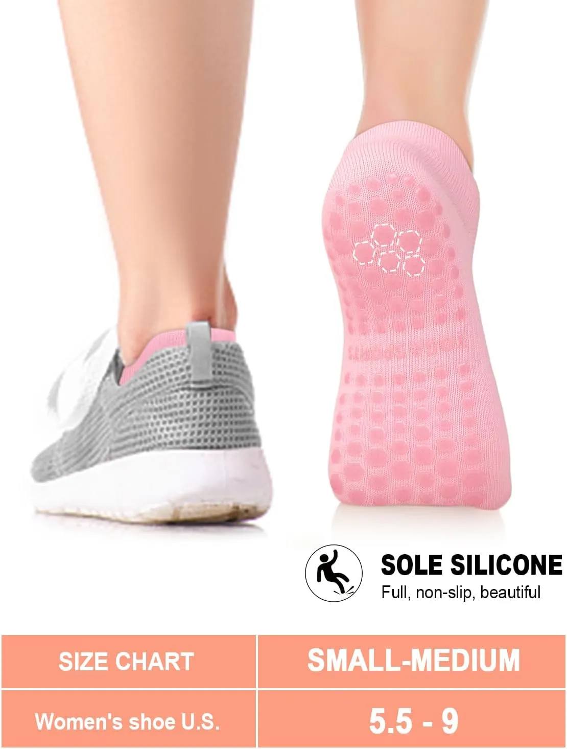 6 Pairs Grip Pilates Socks for Women, Non-slip Yoga Athletic Socks for Barre Ballet Barefoot Workout Hospital