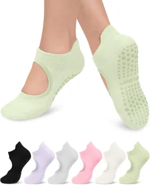 6 Pairs Grip Pilates Socks for Women, Non-slip Yoga Athletic Socks for Barre Ballet Barefoot Workout Hospital