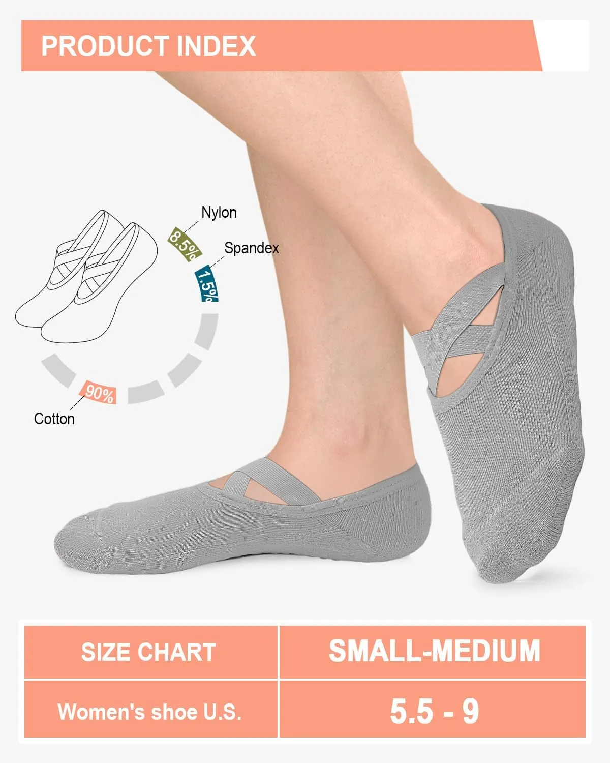 6 Pairs Grip Pilates Socks for Women, Non-slip Yoga Athletic Socks for Barre Ballet Barefoot Workout Hospital