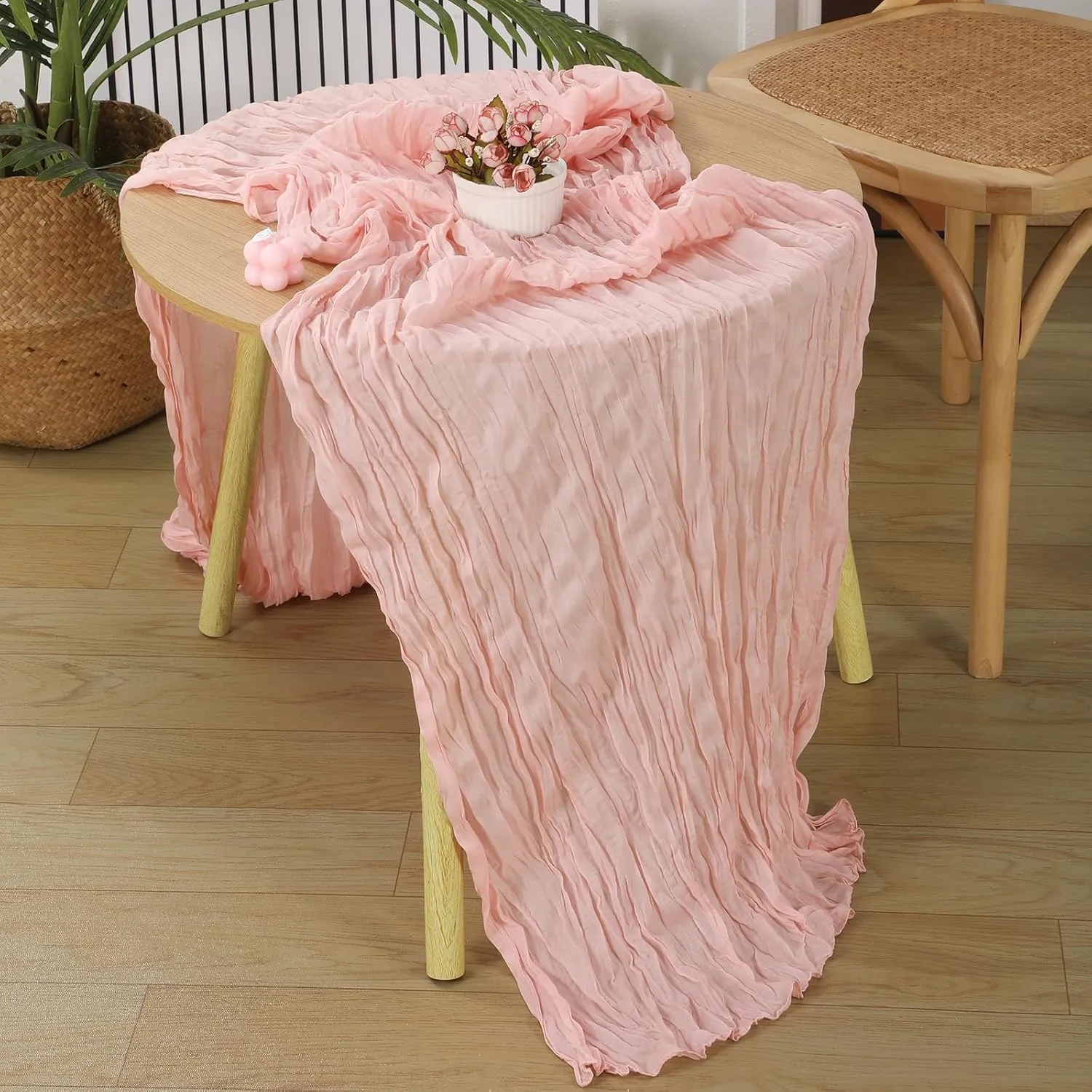 6 Pcs 10 FT Dusty Pink Cheesecloth Table Runner, 120 Inch Boho Cheese Cloth Table Runners for Bridal Shower Wedding Table Decor Baby Shower Decorations for Party
