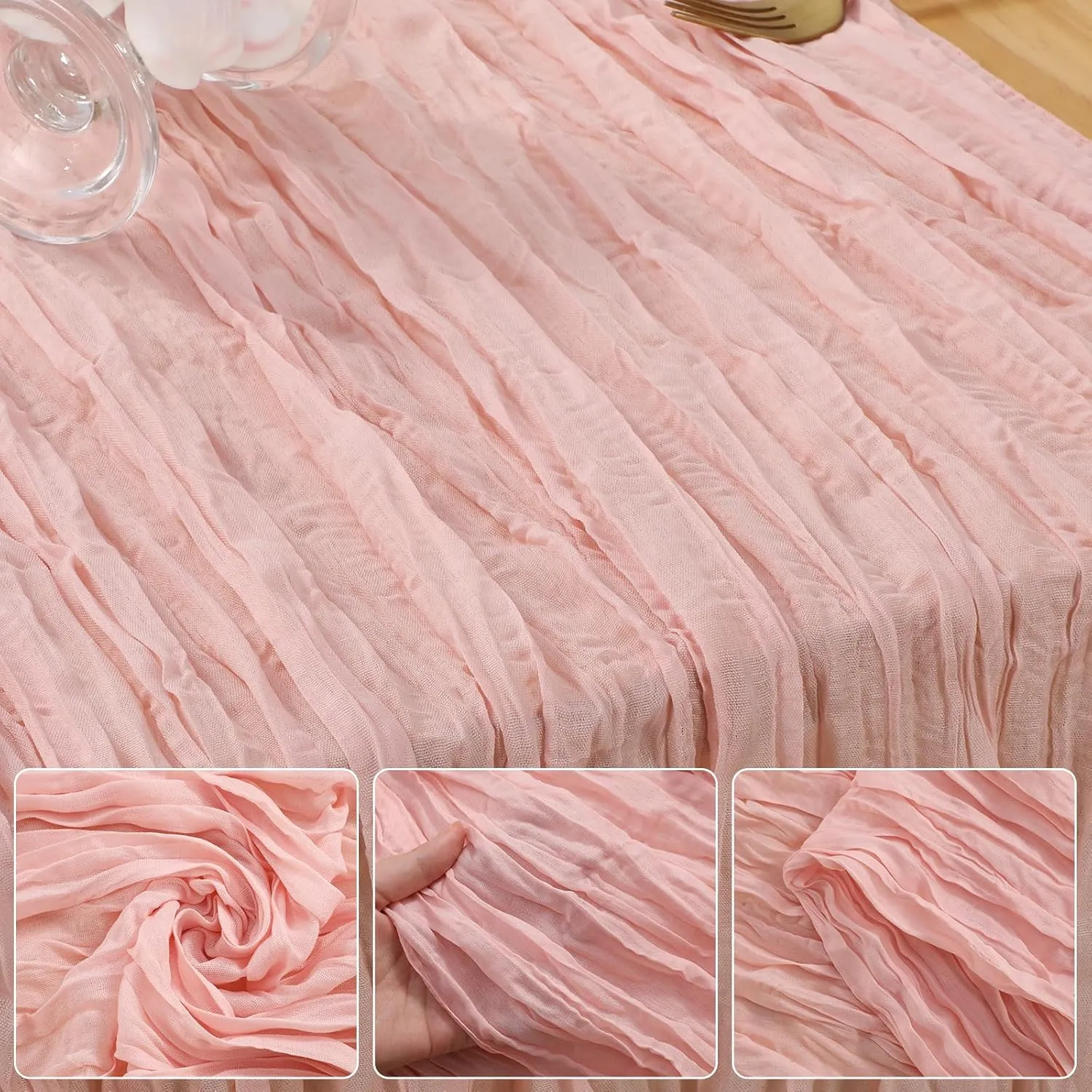 6 Pcs 10 FT Dusty Pink Cheesecloth Table Runner, 120 Inch Boho Cheese Cloth Table Runners for Bridal Shower Wedding Table Decor Baby Shower Decorations for Party