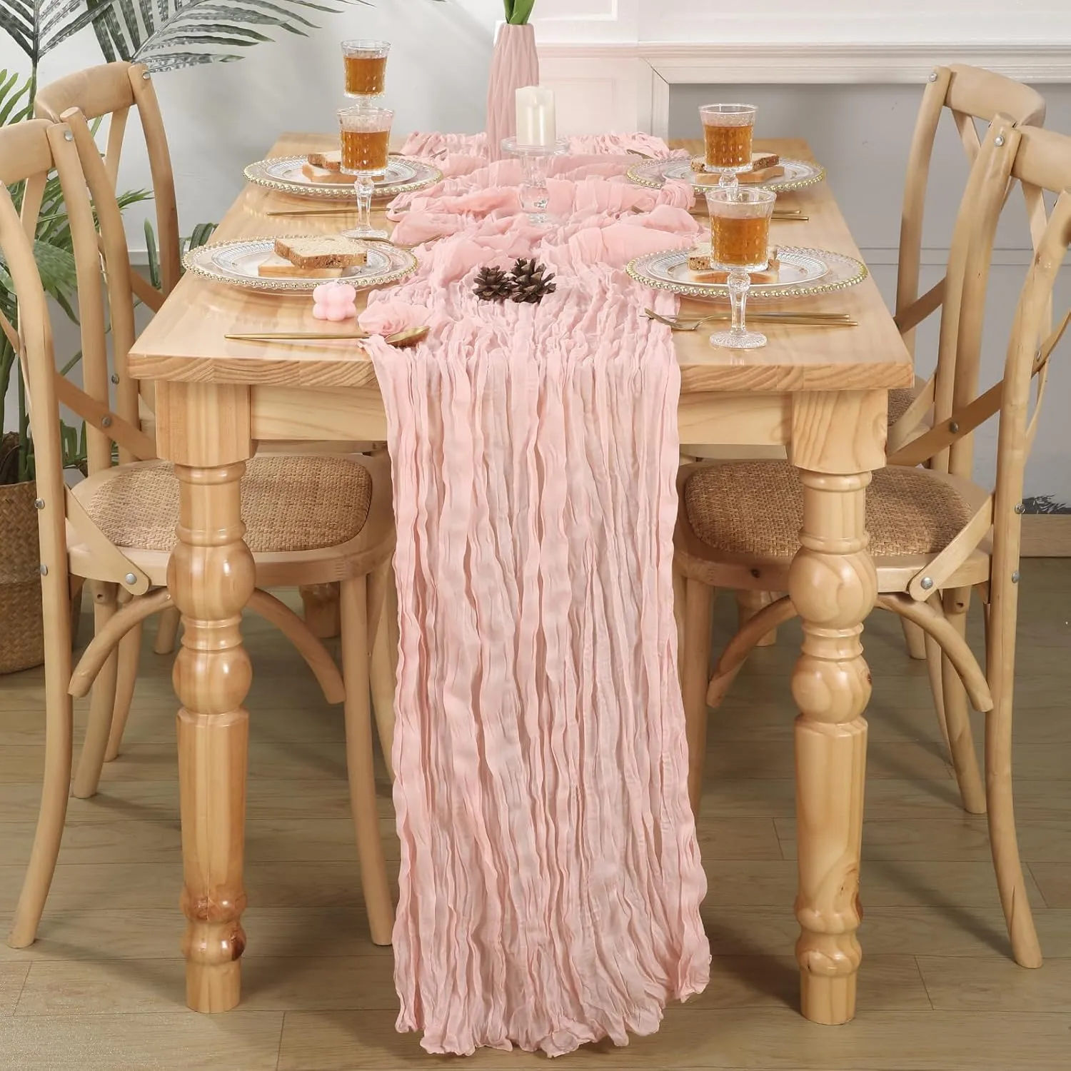 6 Pcs 10 FT Dusty Pink Cheesecloth Table Runner, 120 Inch Boho Cheese Cloth Table Runners for Bridal Shower Wedding Table Decor Baby Shower Decorations for Party