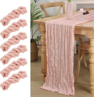 6 Pcs 10 FT Dusty Pink Cheesecloth Table Runner, 120 Inch Boho Cheese Cloth Table Runners for Bridal Shower Wedding Table Decor Baby Shower Decorations for Party