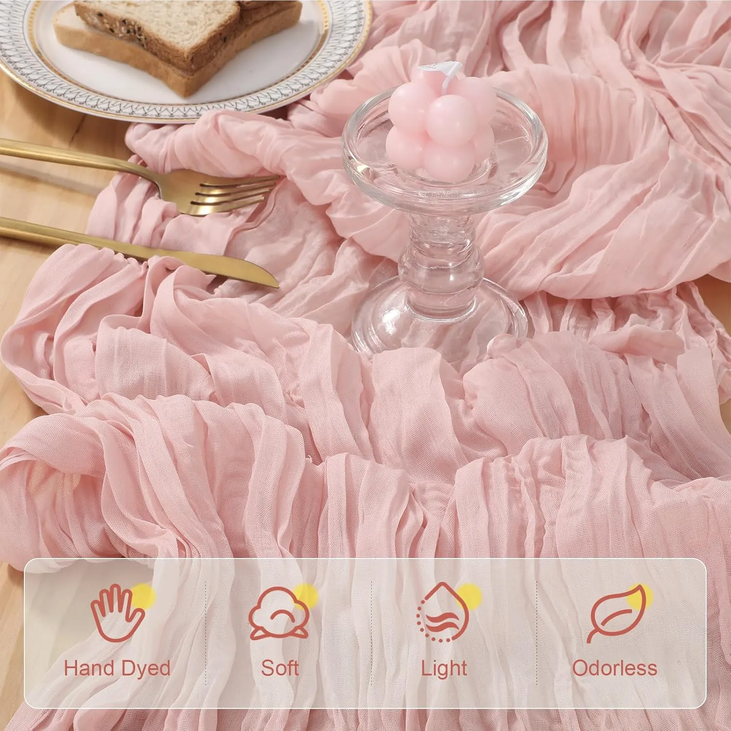 6 Pcs 10 FT Dusty Pink Cheesecloth Table Runner, 120 Inch Boho Cheese Cloth Table Runners for Bridal Shower Wedding Table Decor Baby Shower Decorations for Party