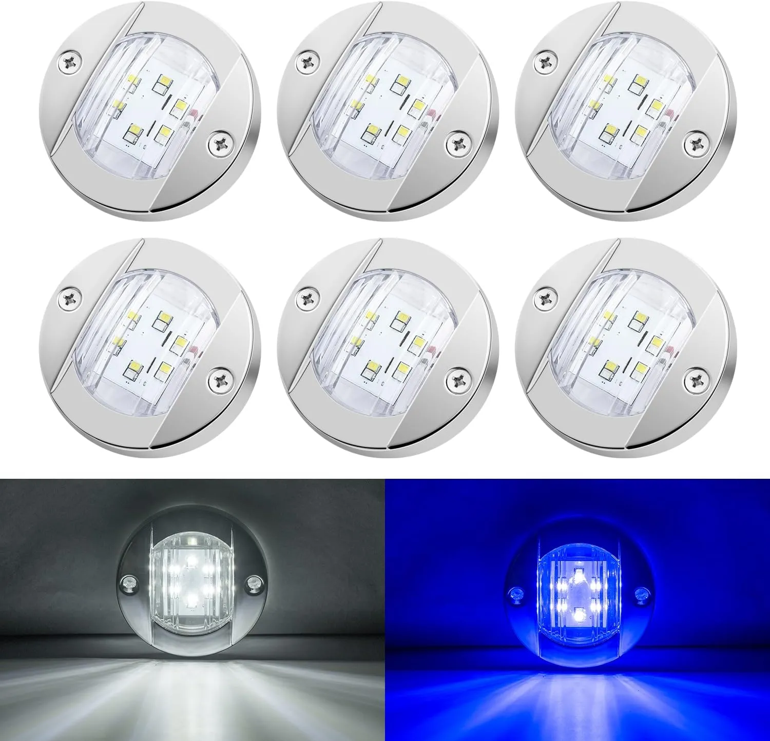 6 Pcs Marine Boat LED Cabin Deck Courtesy Light Stern Transom Lights 12V DC for Boating Kayak Yacht, Dinghy, Sailboat, Pontoons, Navigation Vessels, Freighters, Hovercrafts, Hunting & Fishing