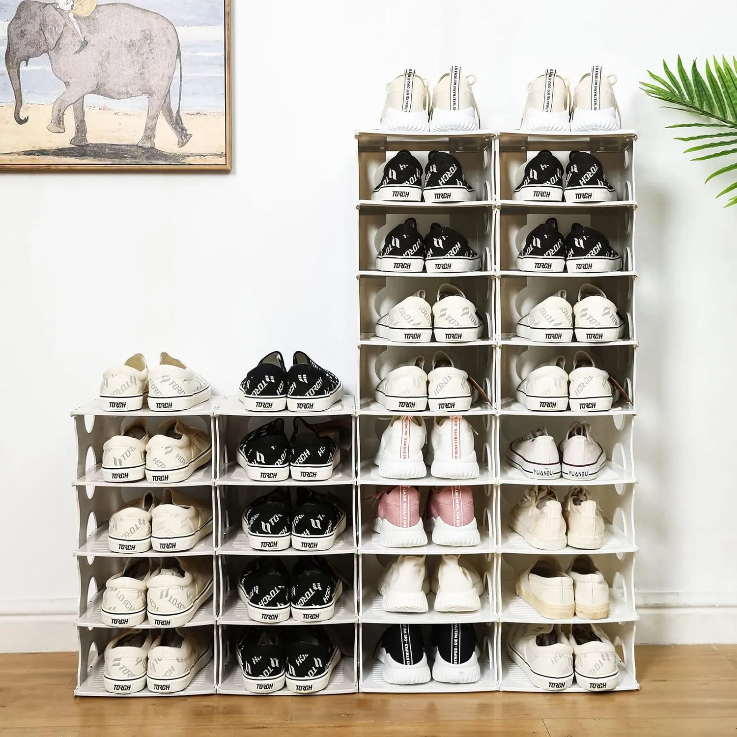 6-Tier Shoe Rack,Stackable Shoe Storage Organizer for Bedroom Entryway, Adjustable Shoe Rack,Shoe Slots Organizer Shelf, Easy Clean Shoe Tower Rack,White