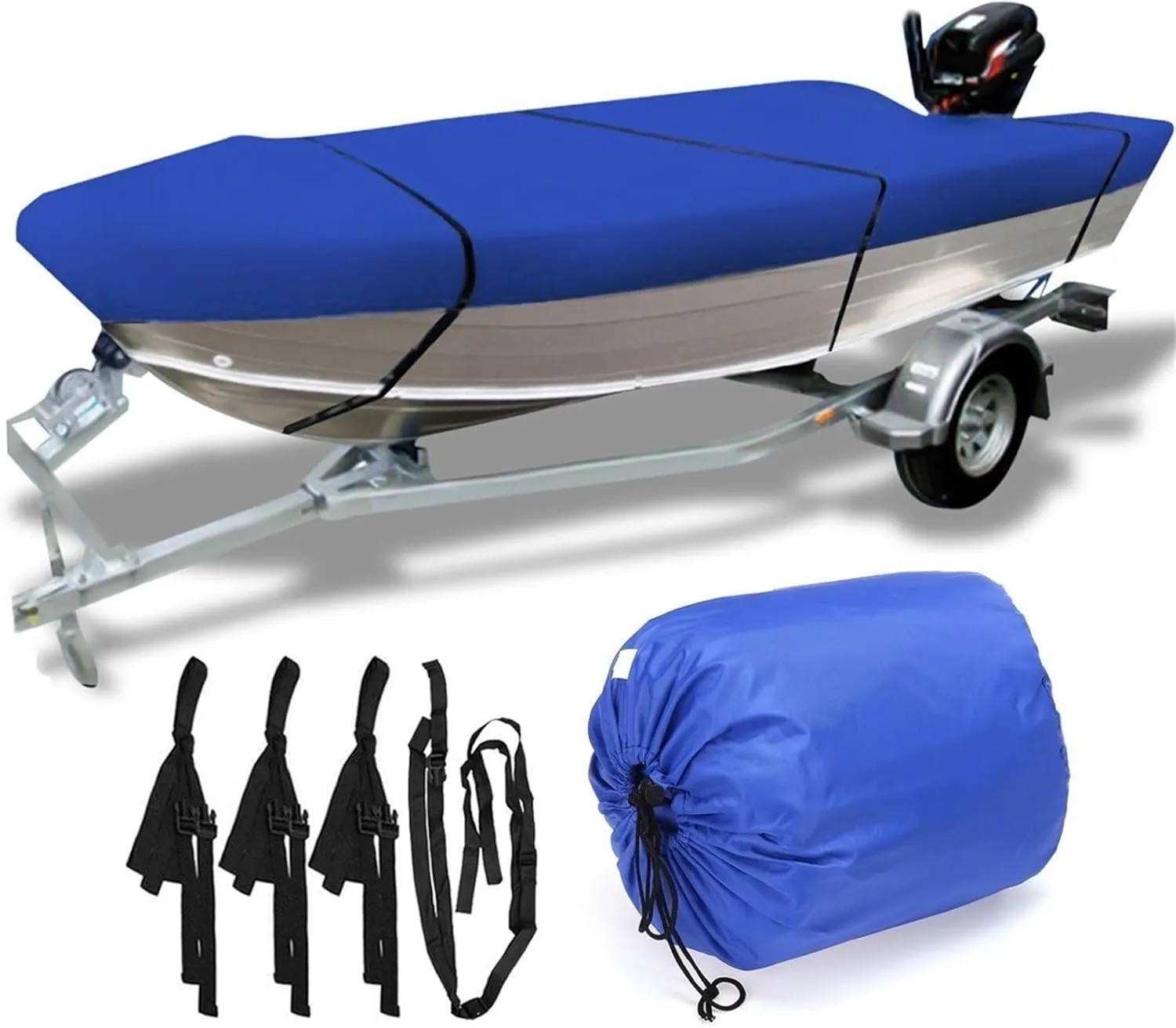 600D Waterproof Open Boat Cover Sunshade UV-Resistant Dust-Proof Cover Heavy Duty Marine Open Boat Cover 3.5m-4.5m Universal(470x225cm)