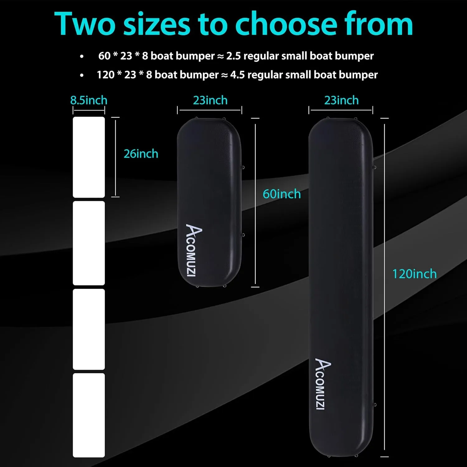 60"/120" Heavy-Duty Boat Bumpers for Docking, Thick Drop Stitch PVC Inflatable Boat Fenders for Docking, Large Dock Bumpers for Yacht Fishing Boat Pontoon Boat