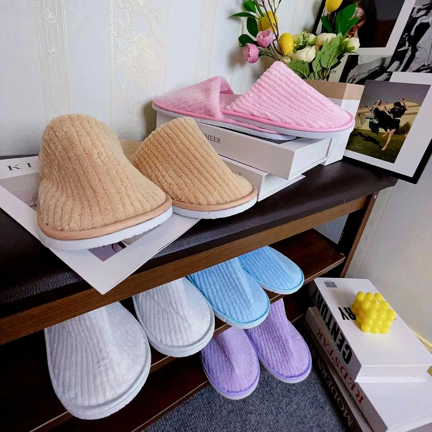 6/10/12 pairs of disposable slippers, hotels, guesthouses, beauty SPA clubs, bridesmaid sl for weddings, outdoor camping, easy-to-carry for home guests, Provide plus size options