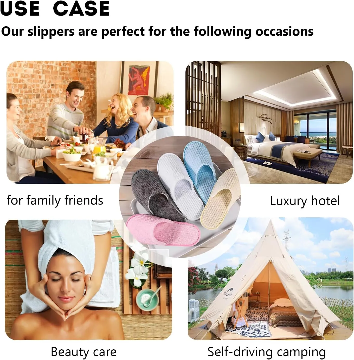 6/10/12 pairs of disposable slippers, hotels, guesthouses, beauty SPA clubs, bridesmaid sl for weddings, outdoor camping, easy-to-carry for home guests, Provide plus size options