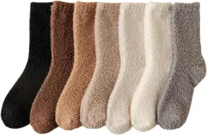 7 Pair Fuzzy Socks for Women Aesthetic Fluffy Warm Slipper Socks Preppy Thick Cute Long Socsk Winter Christmas Socks