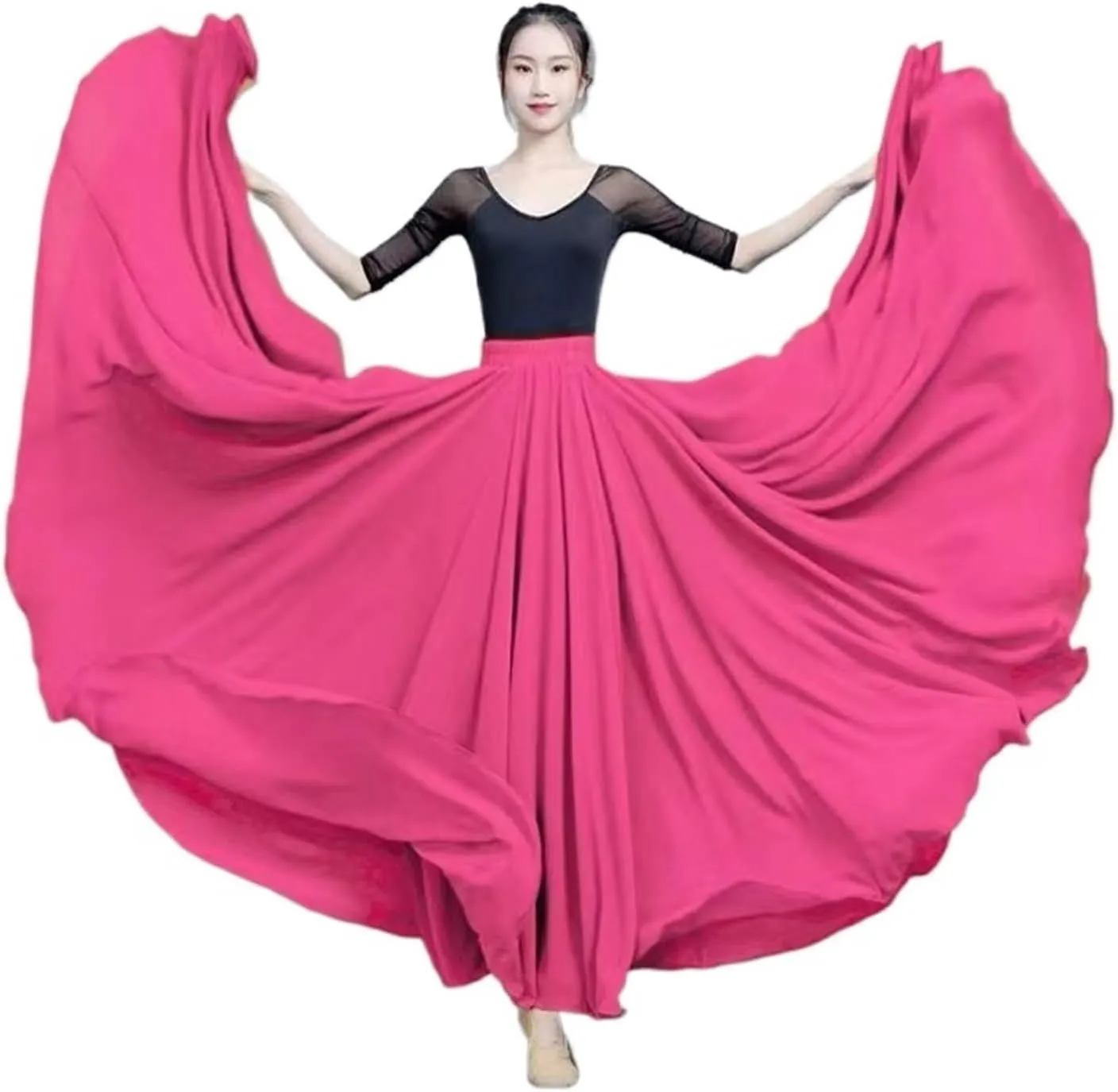 720 Degree Chiffon Skirt Ballet Belly Dance Women Double-Layer Long Skirts Dancer Practice Wear Performance