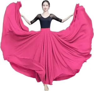 720 Degree Chiffon Skirt Ballet Belly Dance Women Double-Layer Long Skirts Dancer Practice Wear Performance