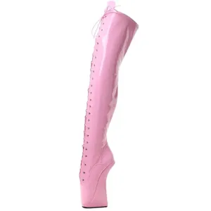 7" Super High Hoof Heel Ballet Boots Over-the-Knee Cross-tied Zip Thigh Hi Boots