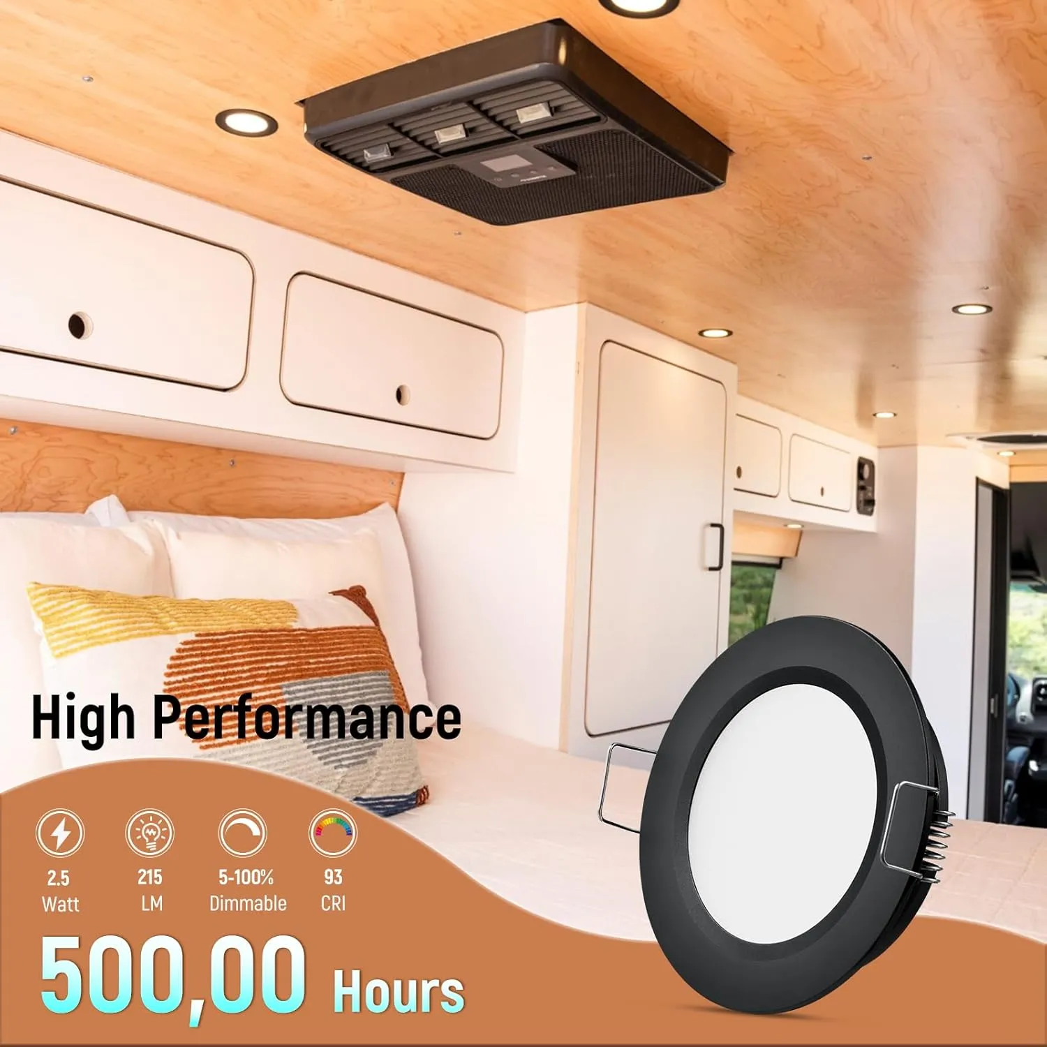 8 Pack 12 Volt LED Puck Light RV Recessed Mount Ceiling Light 2.75” 12V Down Light for Camper Van Truck Boat Interior Ceiling Kitchen Cabinet Lighting CRI 93 (Black/Warm White)