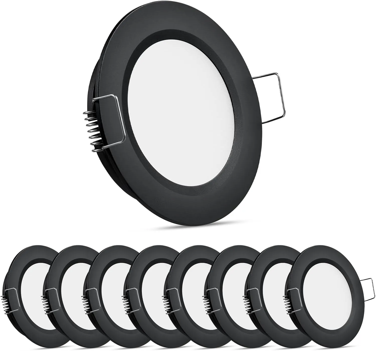 8 Pack 12 Volt LED Puck Light RV Recessed Mount Ceiling Light 2.75” 12V Down Light for Camper Van Truck Boat Interior Ceiling Kitchen Cabinet Lighting CRI 93 (Black/Warm White)