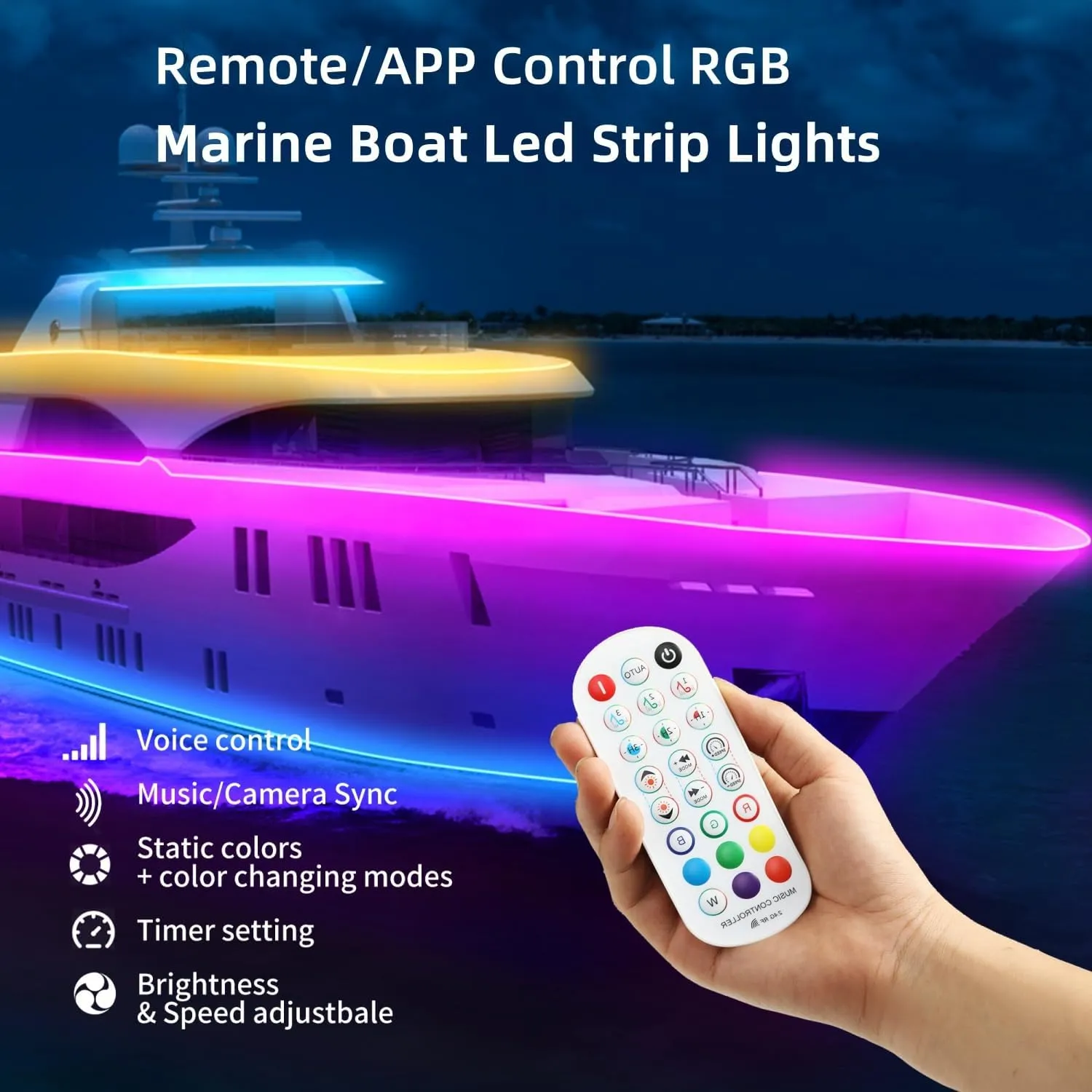 80ft Marine LED Strip Lights, IP67 Waterproof APP Remote Control RGB Boat Interior Deck Lights with Extension Cable for Pontoon, Fishing, Yacht
