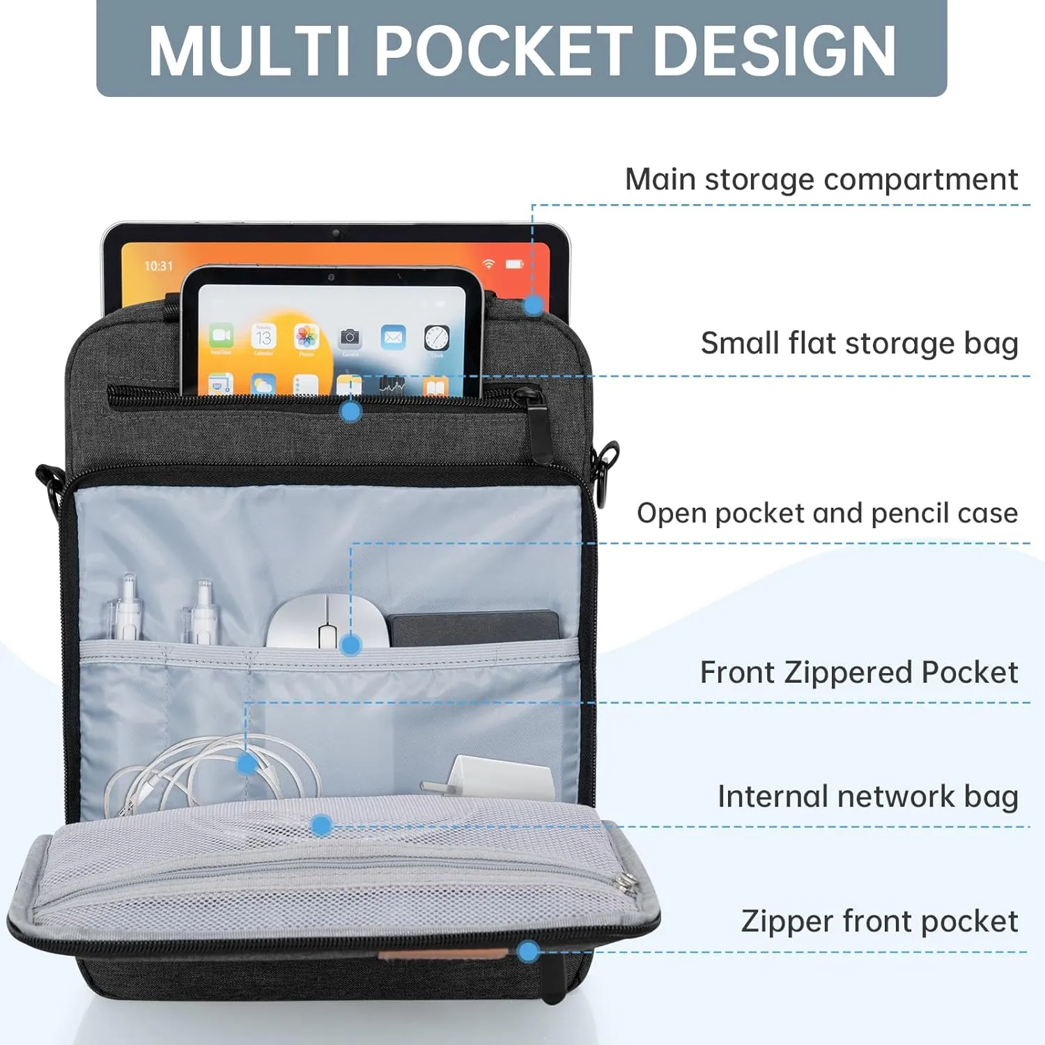 9-11 Inch Tablet Sleeve Bag, Padded Protective Travel Case for iPad Pro, iPad Air, Samsung Galaxy Tab, Grey