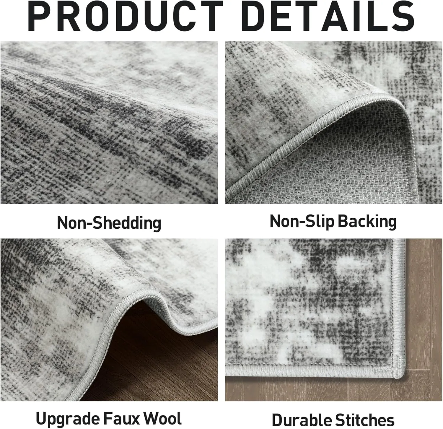 9x12 Area Rugs Washable Rug: Modern Abstract Living Room Rug Soft Anti-Skid Thin Carpet Indoor Floor Non-Shedding Carpets for Bedroom Dining Room Farmhouse Nursery Home Office Black Grey