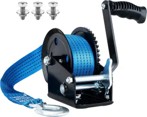 AC-DK 2000lbs Heavy Duty Boat Trailer Winch with 26FT Strap, 2-Way Ratchet & 4:1 Gear Trailer Winch, Portable Hand Crank Winch for Boat, Truck, Trailer, RV, ATV, Jet Ski
