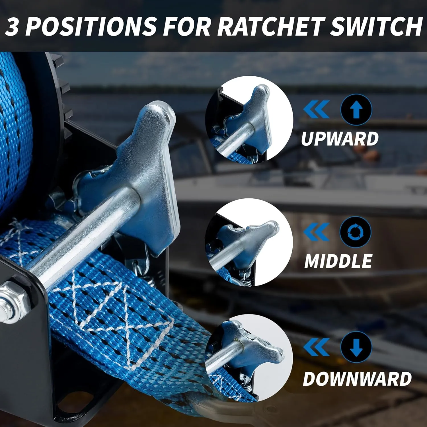 AC-DK 2000lbs Heavy Duty Boat Trailer Winch with 26FT Strap, 2-Way Ratchet & 4:1 Gear Trailer Winch, Portable Hand Crank Winch for Boat, Truck, Trailer, RV, ATV, Jet Ski