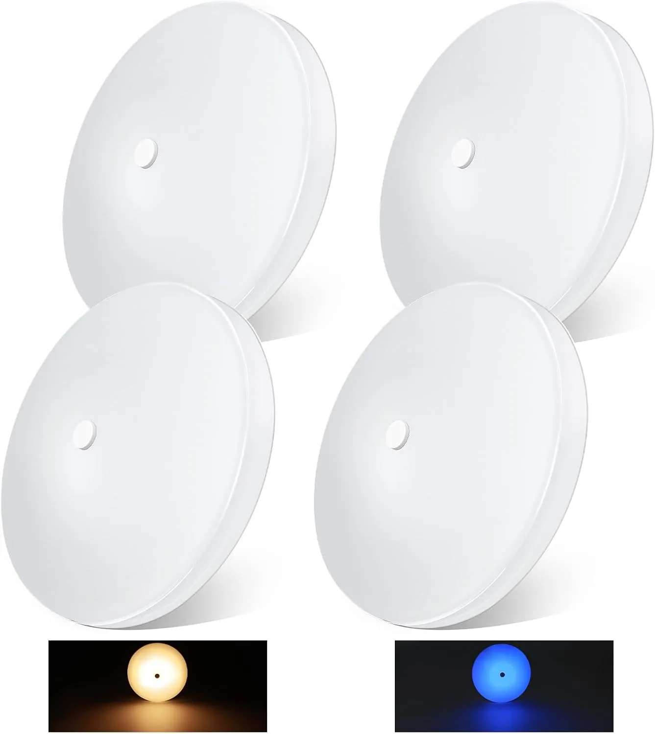 acegoo RV Ceiling Dome Light 4.5 Inch 12V Overhead LED Puck Light for Motorhome Boat Camper Trailer Truck Car, Surface Mount CRI90  4-Pack (4000K with Blue Nightlight)