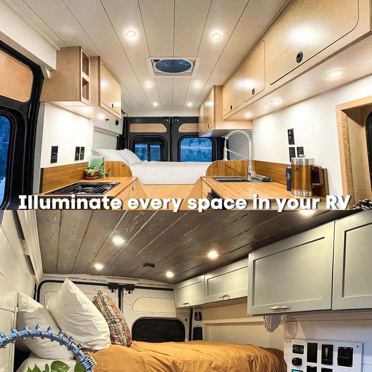 acegoo RV Recessed Ceiling Light 2-3/4” Full Aluminum 12V Dimmable LED Puck Light for Campervan Truck Caravan Boat Roof Under Cabinet Lighting, Flush Mount Cutout 2-1/4" (White,Warm White) 4 Pack