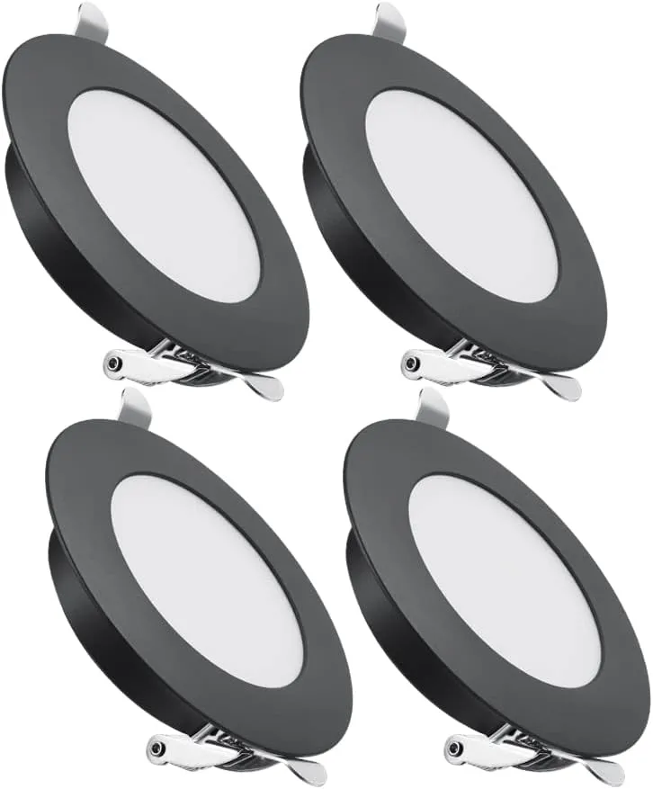 acegoo RV Recessed LED Ceiling Light 12V Overhead LED Puck Light for Camper Van Travel Trailer Truck Boat Interior Lighting 3-1/4 Inch Flush Mount Full Aluminum CRI 90  (Black /6000K Cool White)