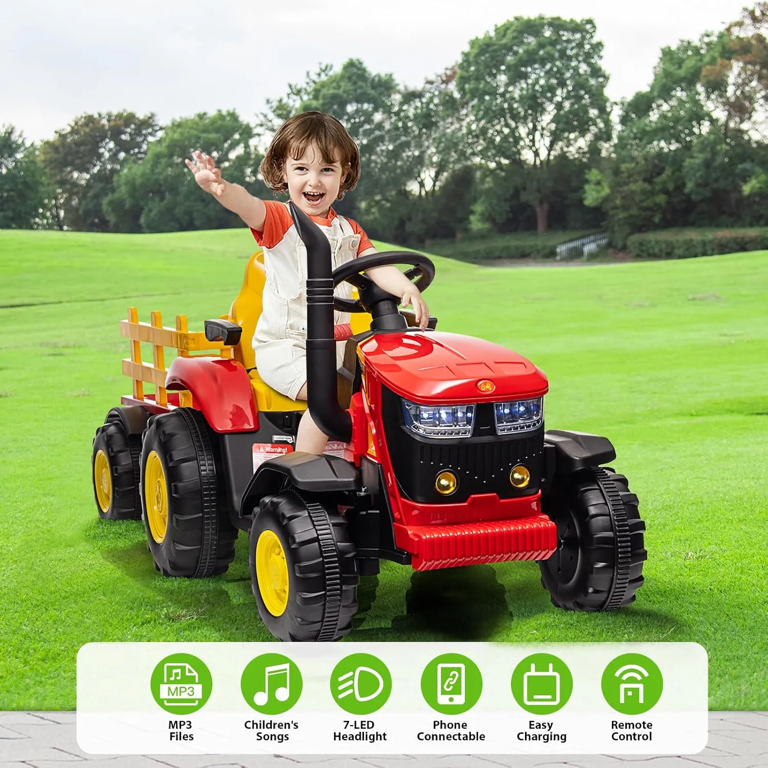 Acekool Kids ATV Ride on Toy 12V 4 Wheeler Battery Powered Quad Toy Vehicle with Music, Horn, High Low Speeds, LED Lights, Electric Ride On Toy, Soft Start, for Boys & Girls Gift, Scarlet