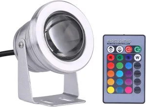 Acouto Led Spotlight 12V,Marine Boat Yacht 10W 12V RGB LED Spot Light Rainproof Lamp with Remote Control(Silvery White)