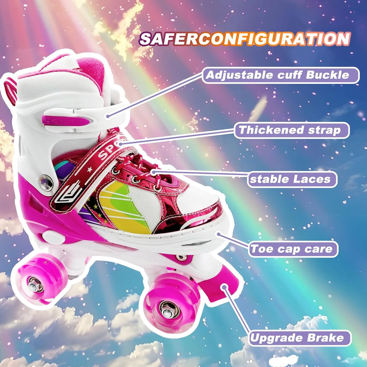 Adjustable Kids Roller Skates for Girls and Boys Ages 3-5 5-8 8-12, All 8 Wheels of Girl's Skates Shine, Safe and Fun Illuminating for Outdoor Indoor Sports
