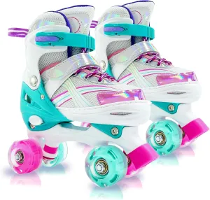 Adjustable Kids Roller Skates for Girls and Boys Ages 3-5 5-8 8-12, All 8 Wheels of Girl's Skates Shine, Safe and Fun Illuminating for Outdoor Indoor Sports