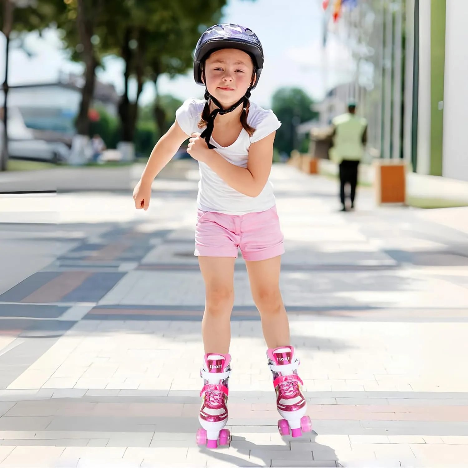 Adjustable Kids Roller Skates for Girls and Boys Ages 3-5 5-8 8-12, All 8 Wheels of Girl's Skates Shine, Safe and Fun Illuminating for Outdoor Indoor Sports