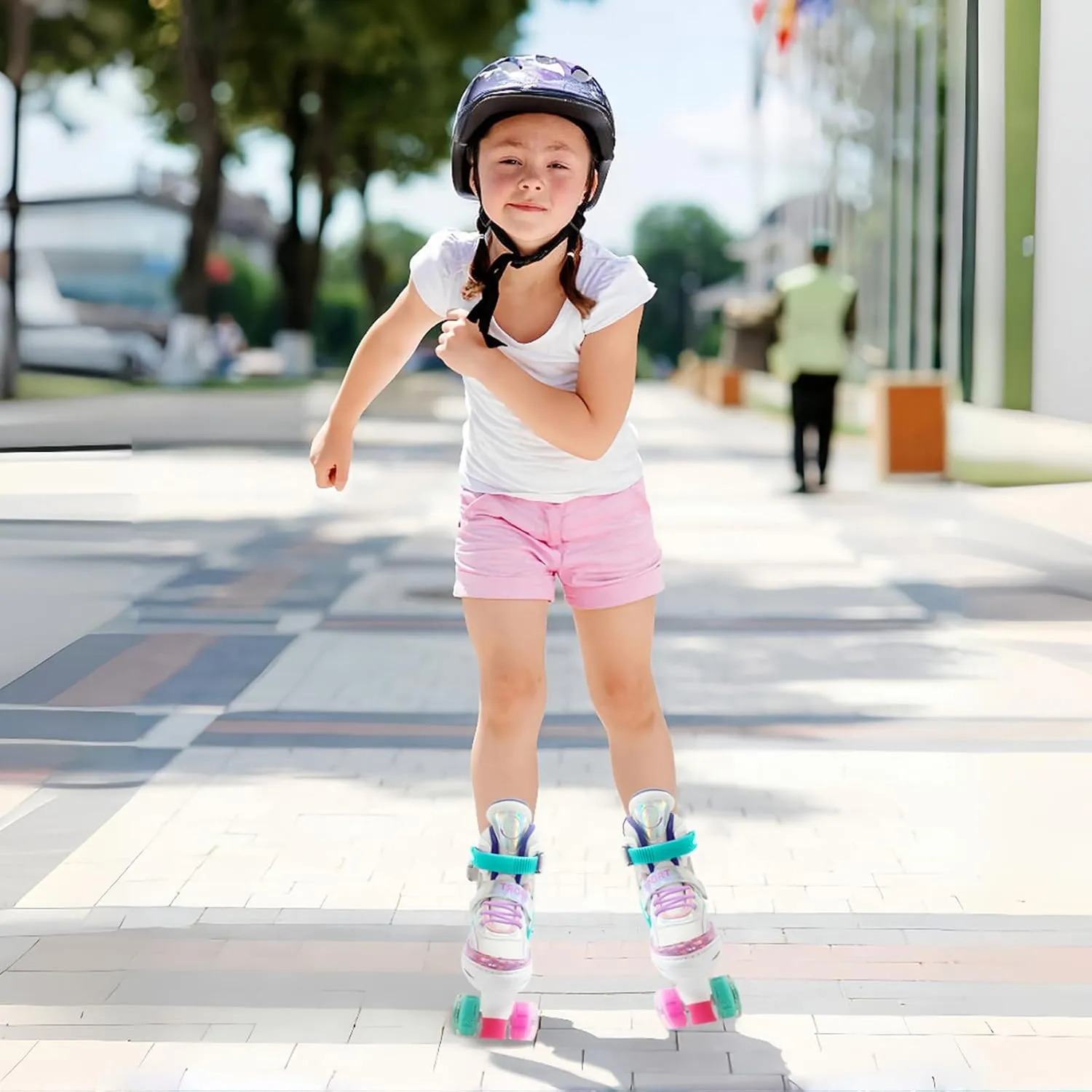 Adjustable Kids Roller Skates for Girls and Boys Ages 3-5 5-8 8-12, All 8 Wheels of Girl's Skates Shine, Safe and Fun Illuminating for Outdoor Indoor Sports