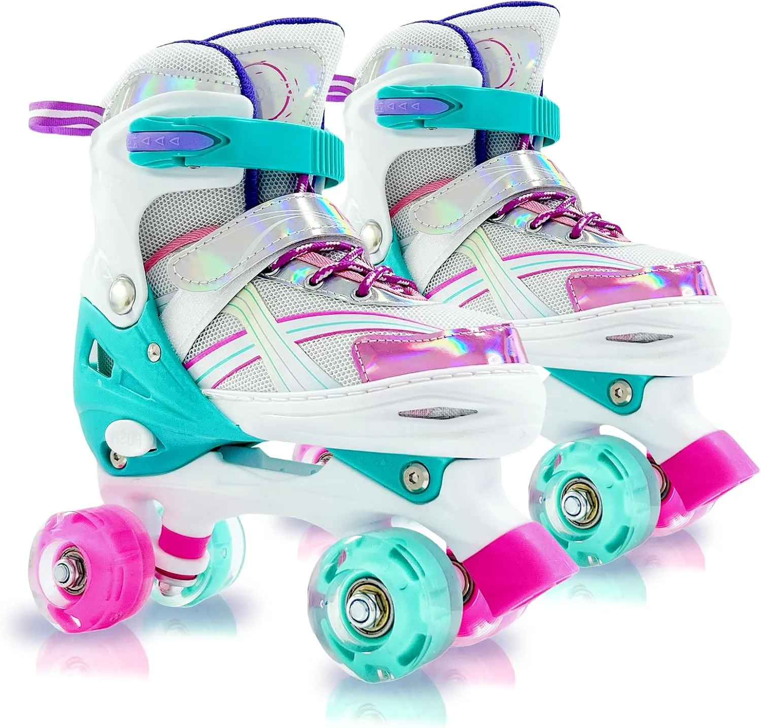 Adjustable Kids Roller Skates for Girls and Boys Ages 3-5 5-8 8-12, All 8 Wheels of Girl's Skates Shine, Safe and Fun Illuminating for Outdoor Indoor Sports