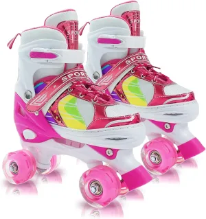 Adjustable Kids Roller Skates for Girls and Boys Ages 3-5 5-8 8-12, All 8 Wheels of Girl's Skates Shine, Safe and Fun Illuminating for Outdoor Indoor Sports