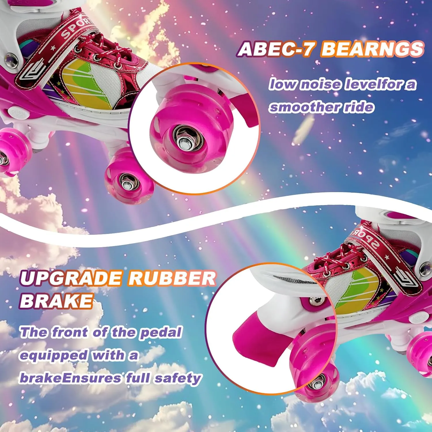 Adjustable Kids Roller Skates for Girls and Boys Ages 3-5 5-8 8-12, All 8 Wheels of Girl's Skates Shine, Safe and Fun Illuminating for Outdoor Indoor Sports