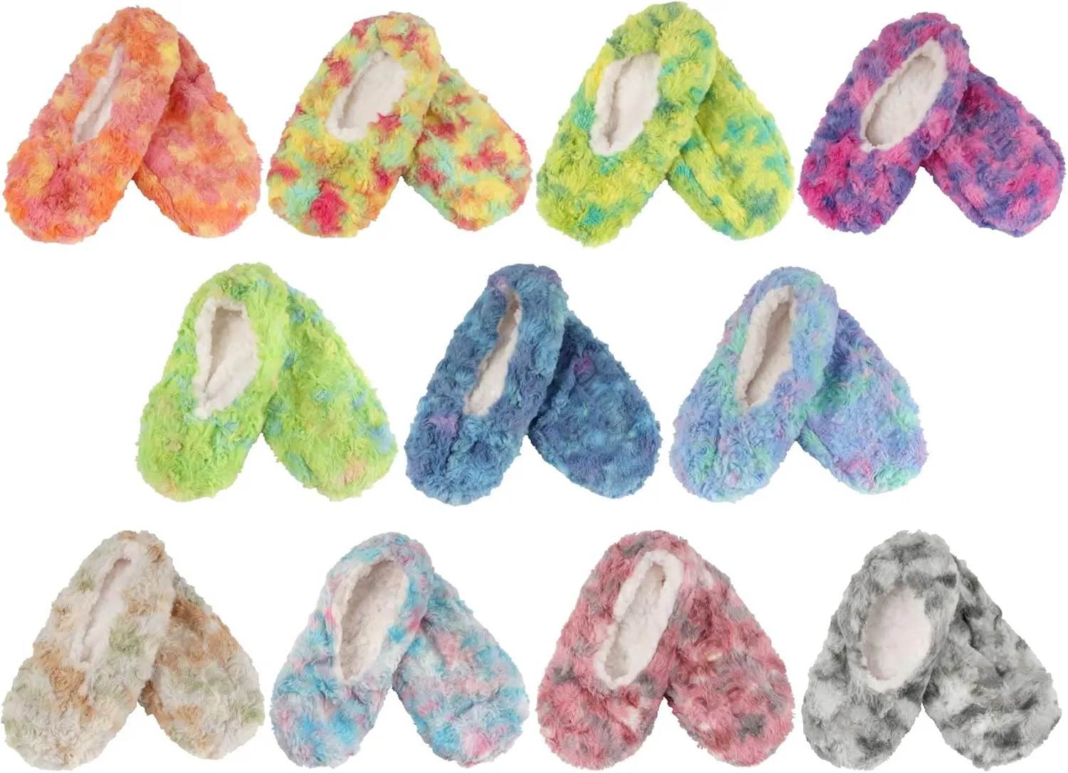 Adult Super Soft Warm Cozy Fuzzy Tie Dye Slippers Non-Slip Lined Socks, Indoor Travel Home Slippers, 2 Pairs