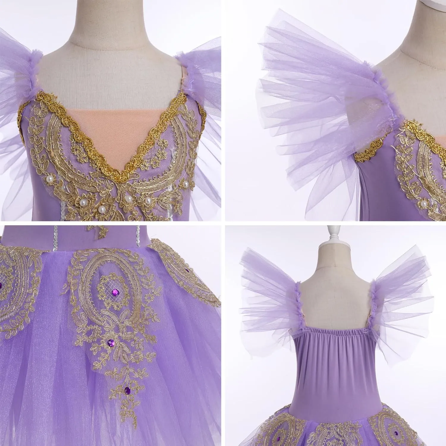 AFAVOM Ballet Leotards for Girls Ballerina Performance Swan Lake Costumes Embroidery Tulle Camisole Skirted Leotard Dancewear