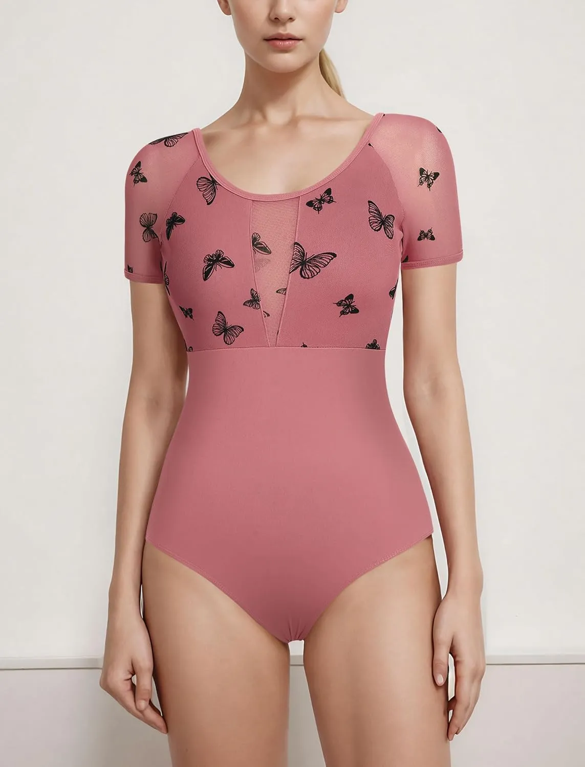 AFAVOM Women Ballet Dance Leotard Gymnastics Butterfly Leotard Short Sleeve Ballerina Bodysuit Dancewear Performance Leotards