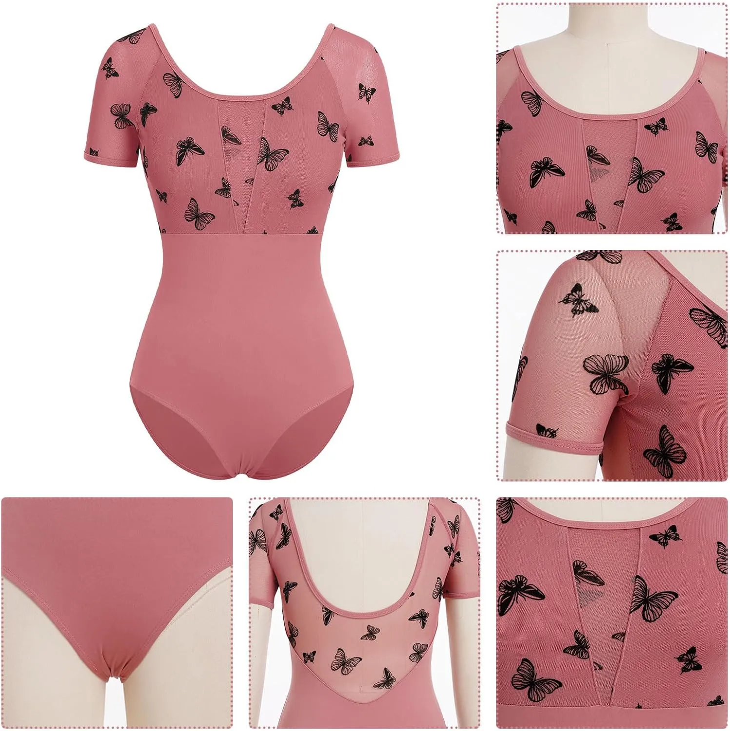AFAVOM Women Ballet Dance Leotard Gymnastics Butterfly Leotard Short Sleeve Ballerina Bodysuit Dancewear Performance Leotards