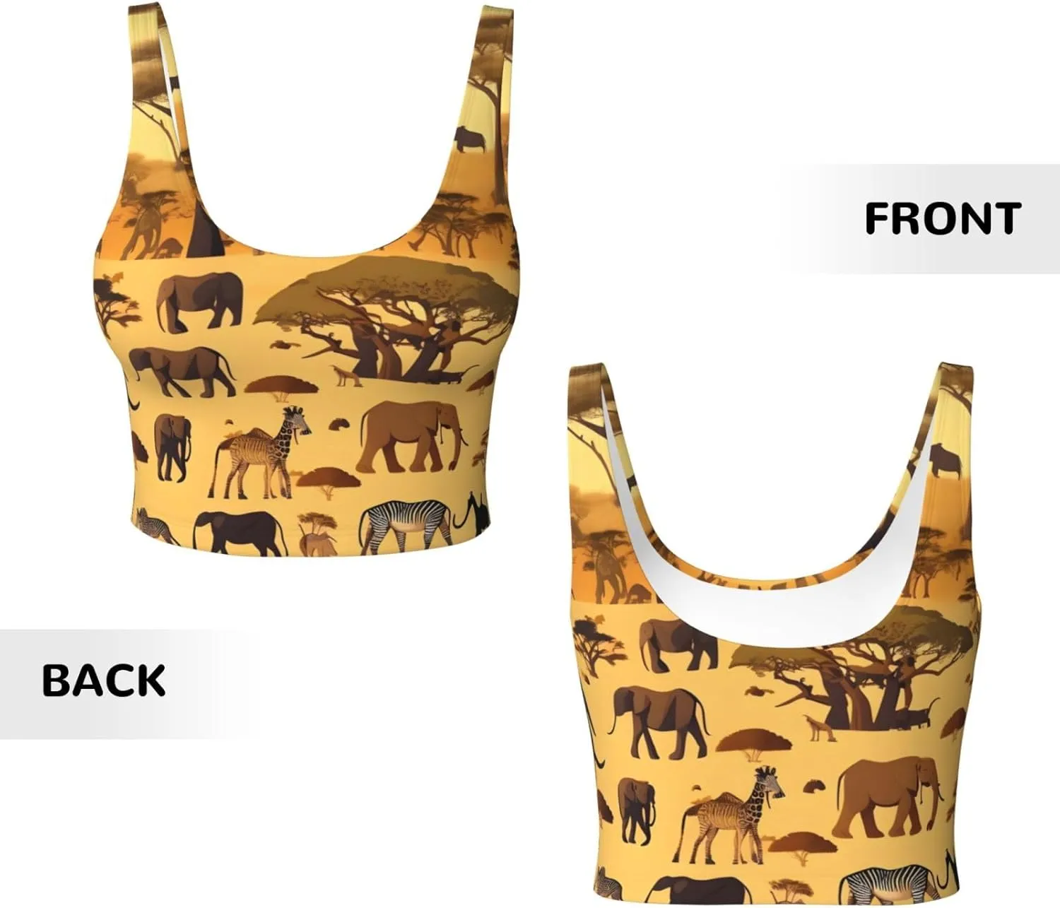 African Grassland Animals Printed Women's Fitness Yoga wear with Detachable Bra, Suitable for Dance Pilates Aerobic Running