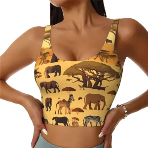 African Grassland Animals Printed Women's Fitness Yoga wear with Detachable Bra, Suitable for Dance Pilates Aerobic Running
