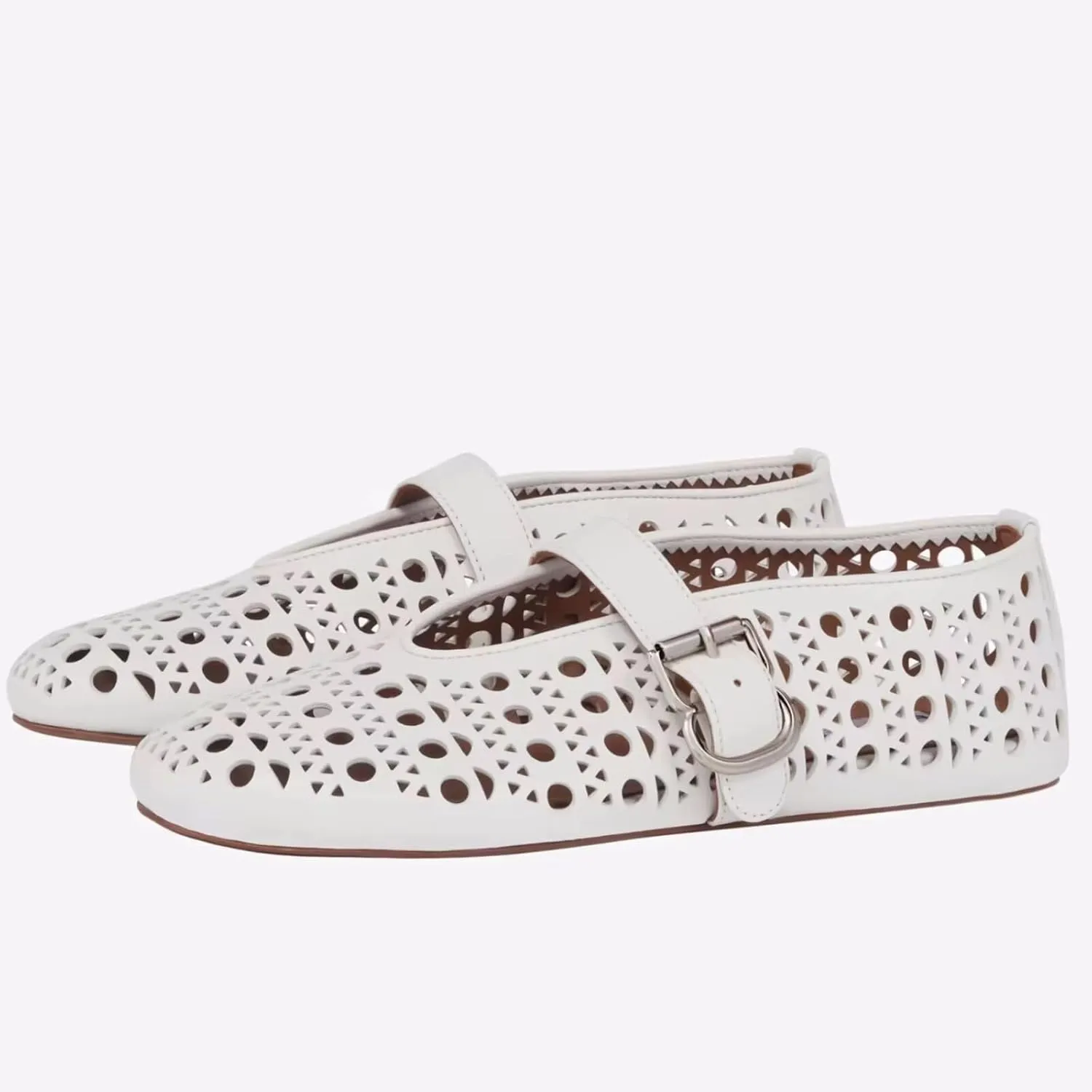 Agodor Ballerina Flats for Women,Hollow Out Round Toe Mary Jane Flats Buckle Strap Low Heel Ballet Flats Shoes for Women,Casual Comfy Daily Dress Shoes